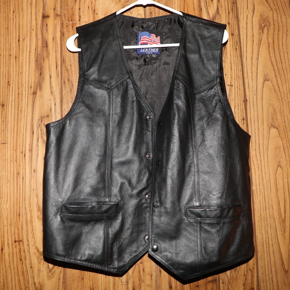 Embroidered Navy biker Vest